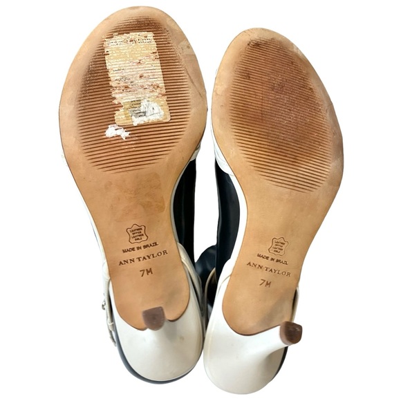 ANN TAYLOR ☆ Ivory Leather Ankle Strap Slingback Pumps ☆ Rosette Bow - Picture 6 of 6